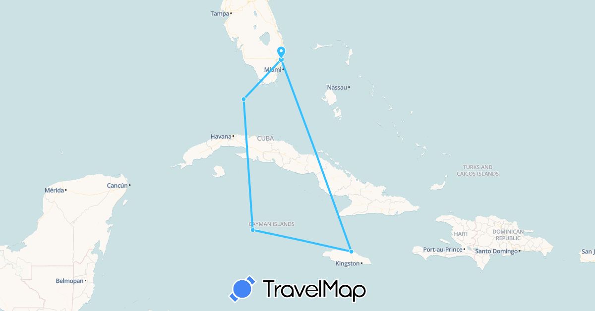 TravelMap itinerary: driving, boat in Jamaica, Cayman Islands, United States (North America)